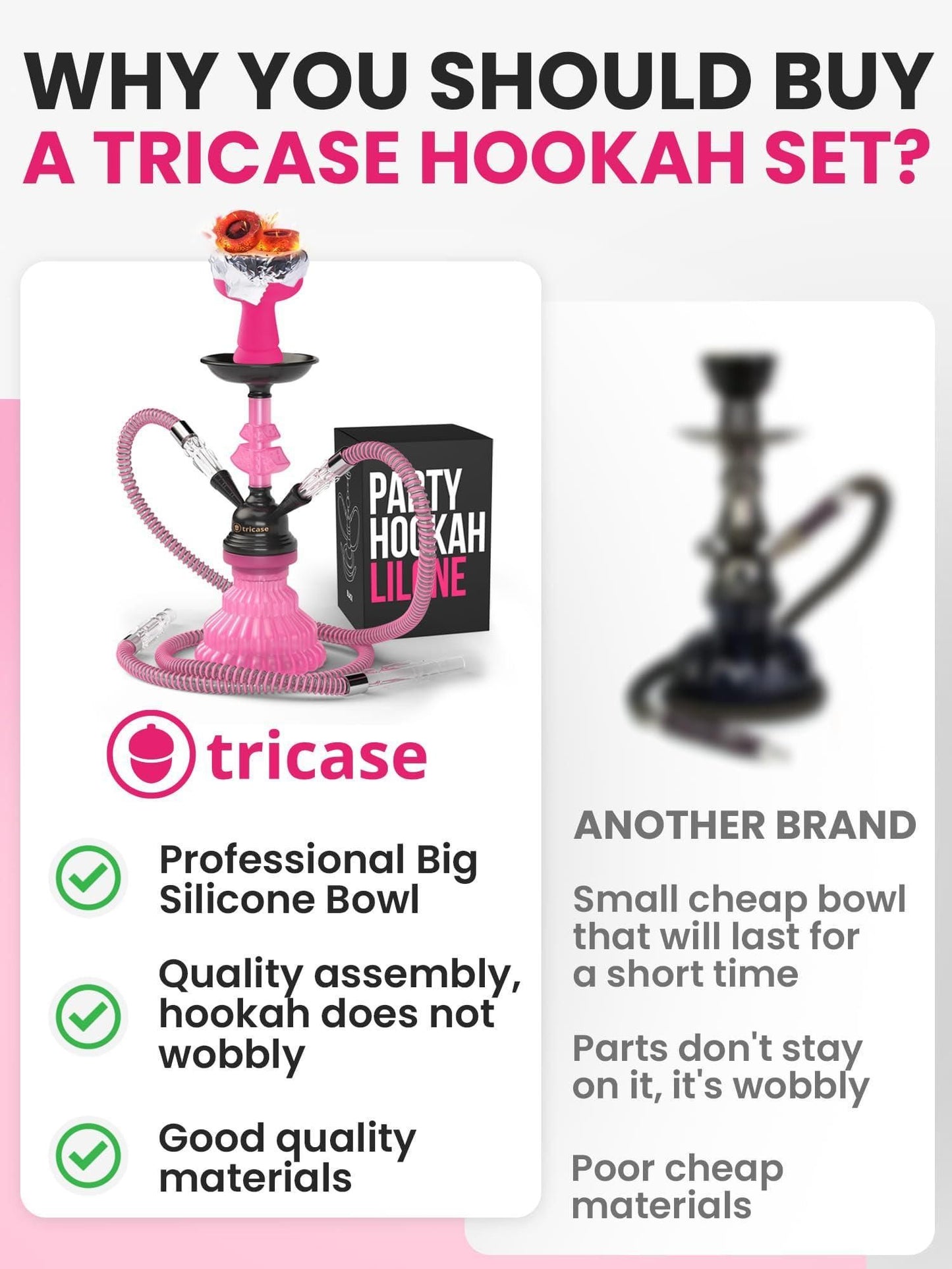 Hookah set with everything Pink Hookah Set 2 Hose Hookah LilOne 12” Pink Mini Hookah 2 Hose Hookah Set with 50x Foil Big Silicone Bowl 10x Tips 2x Mouthpiece 2x Hookah Hose Tongs