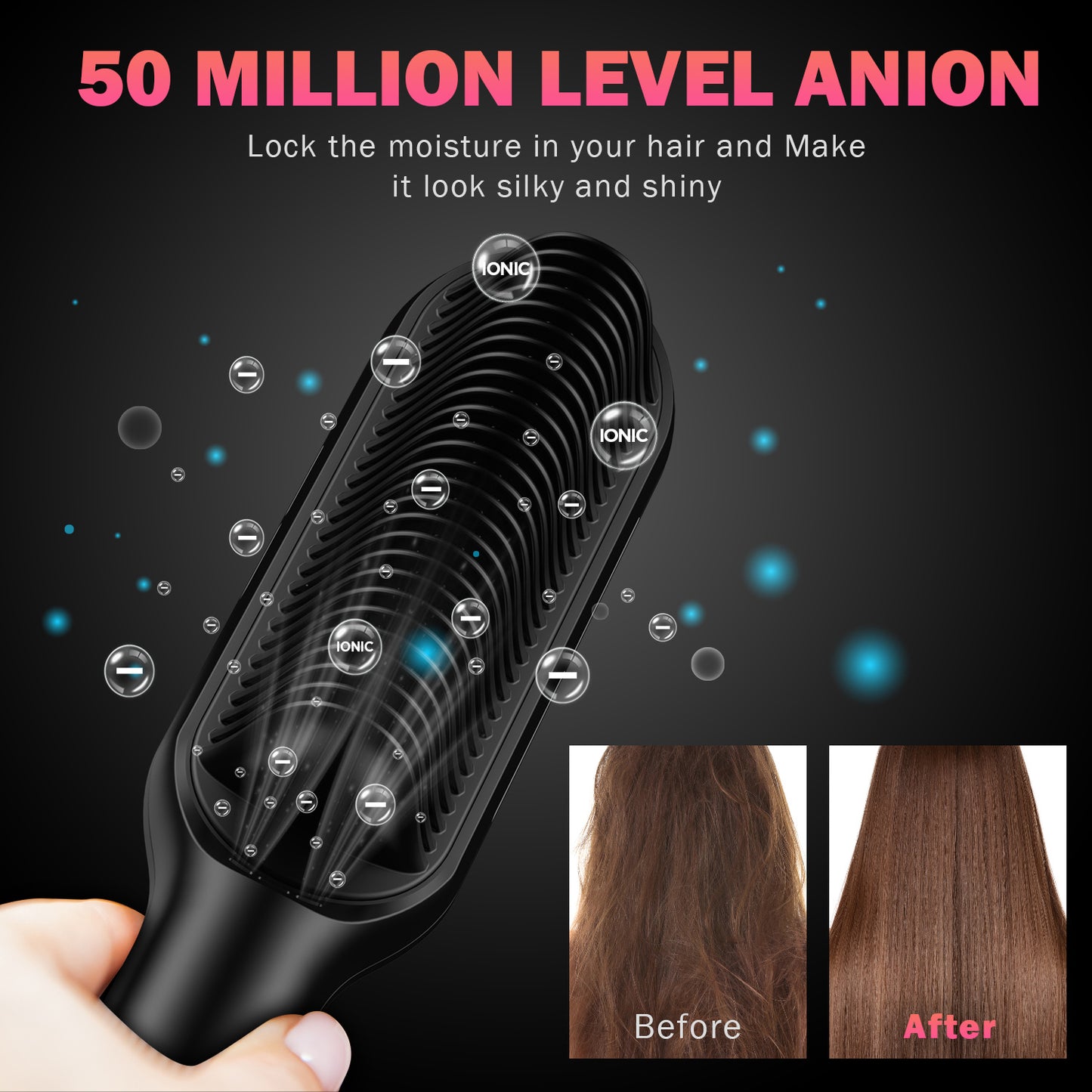 MiroPure Hair Straightener Brush, Hair Straightener Comb, 2-in-1 Ionic Straightening Brush with LCD Display, 13 Temperature Settings 30s Fast Even Heating Dual Voltage, Anti-Scald