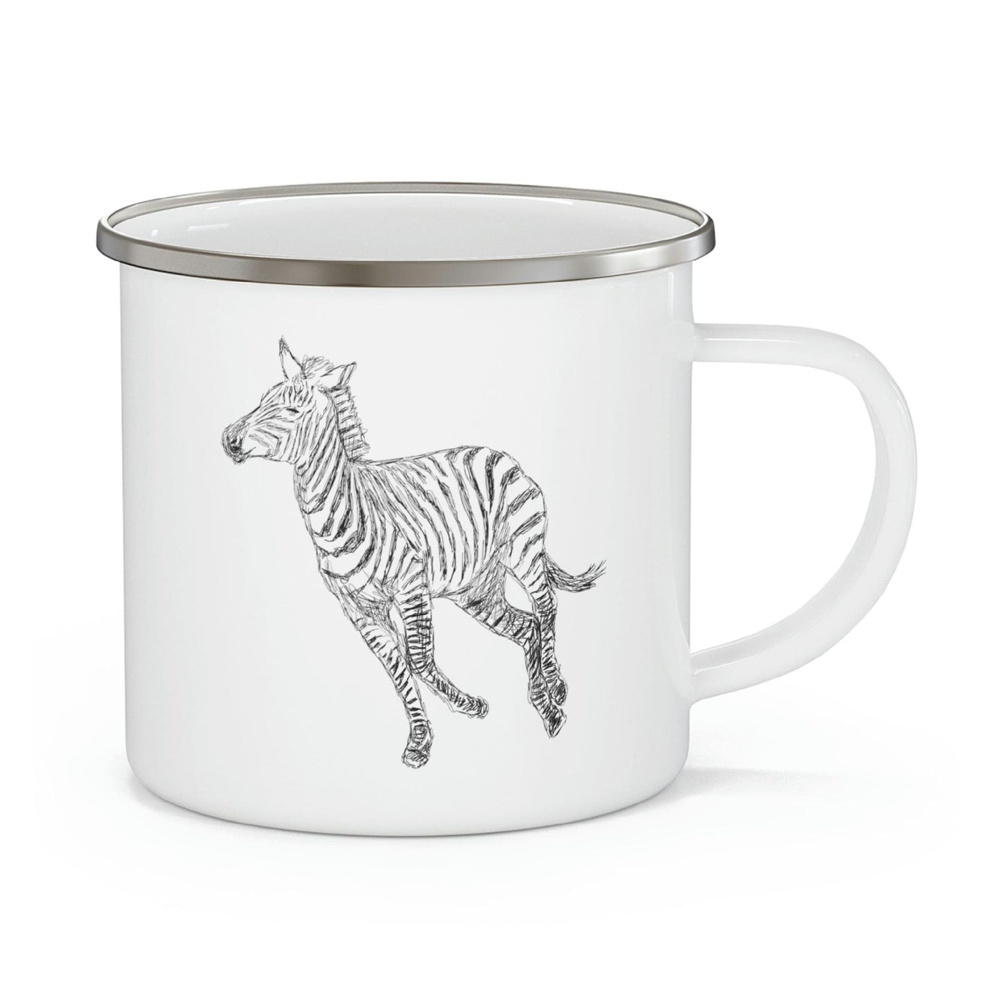 Enamel Camping Mug, Galloping Zebra Line Art Drawing Print