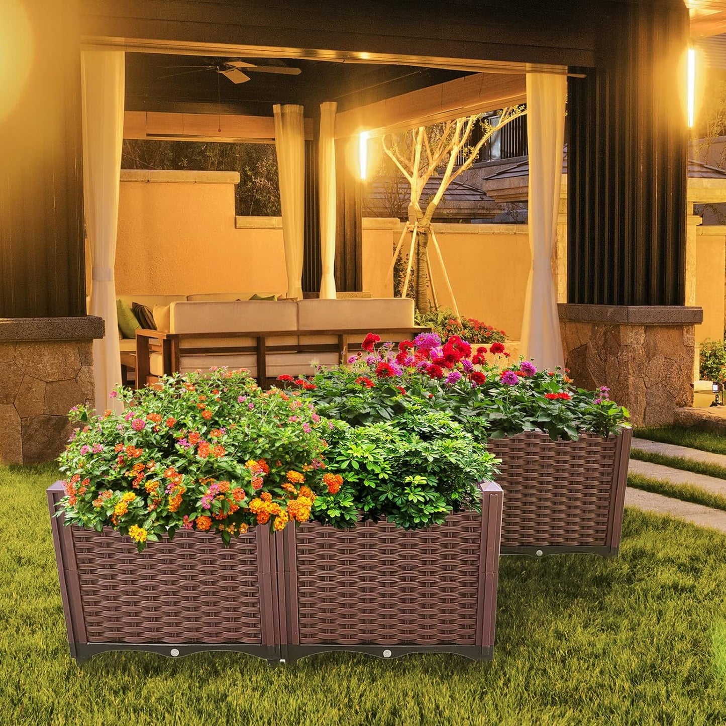 Plastic Raised Garden Bed, Set Planter Grow Boxes for Indoor & Outdoor Vegetable Fruit Flower Herb Growing Box