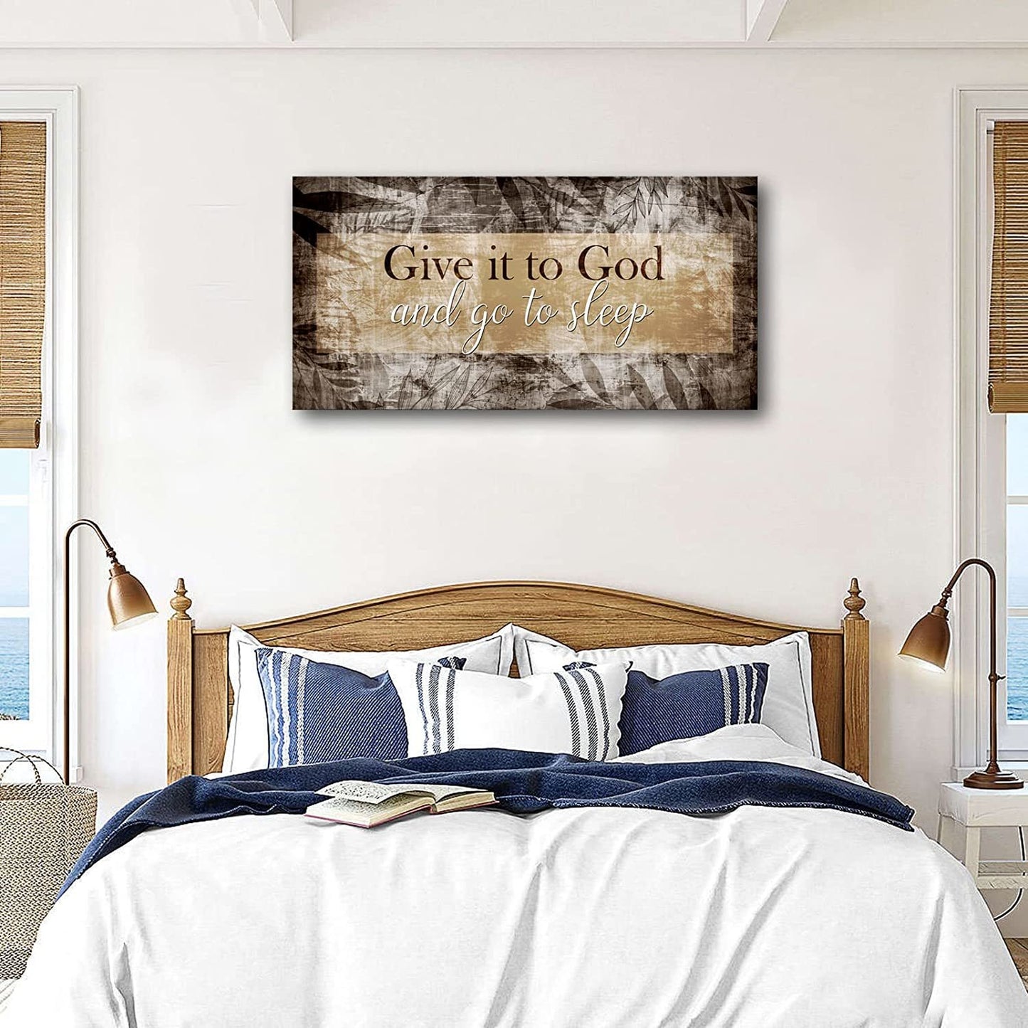 Canvas Wall Art for Bedroom - Christian Quote Sayings Wall Decor - Give it to God and go to Sleep Sign Canvas Prints Picture Stretched Framed Artwork for Living Room Decoration; Easy to Hang 20"X40"