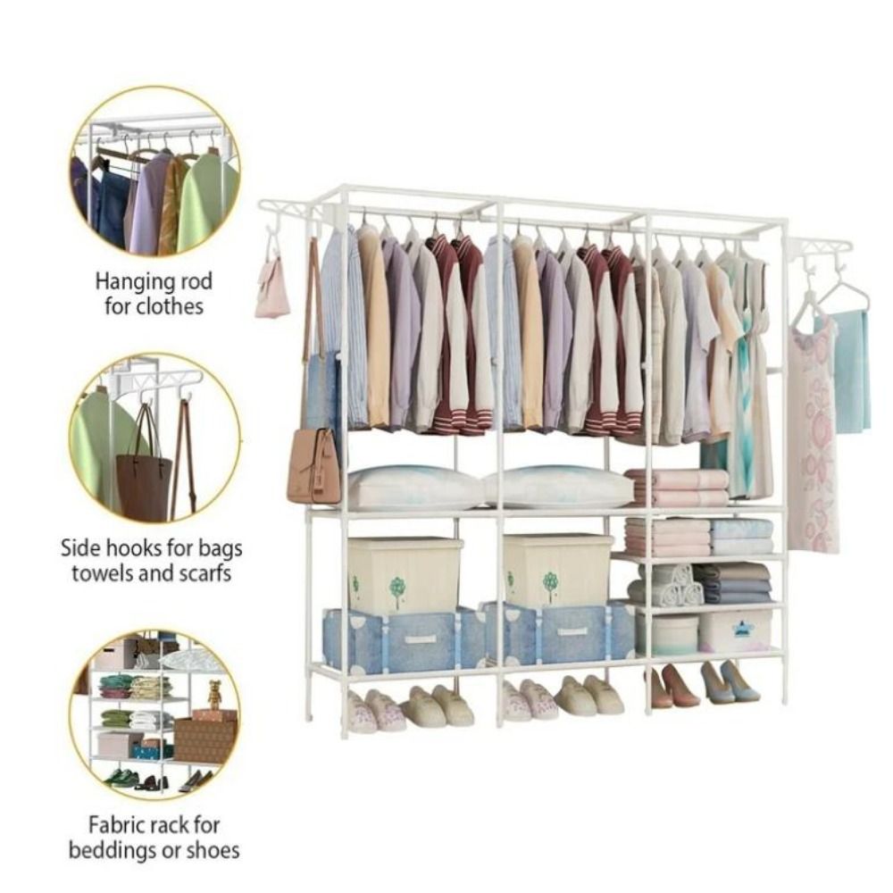 Home, Storage Rack Clothes Rack Heavy Duty Clothes Rack for Hanging Clothes, Rack, Wooden Stereo Rack Self-Standing Wardrobe Wardrobe Rack, Corner L-shaped Wardrobe