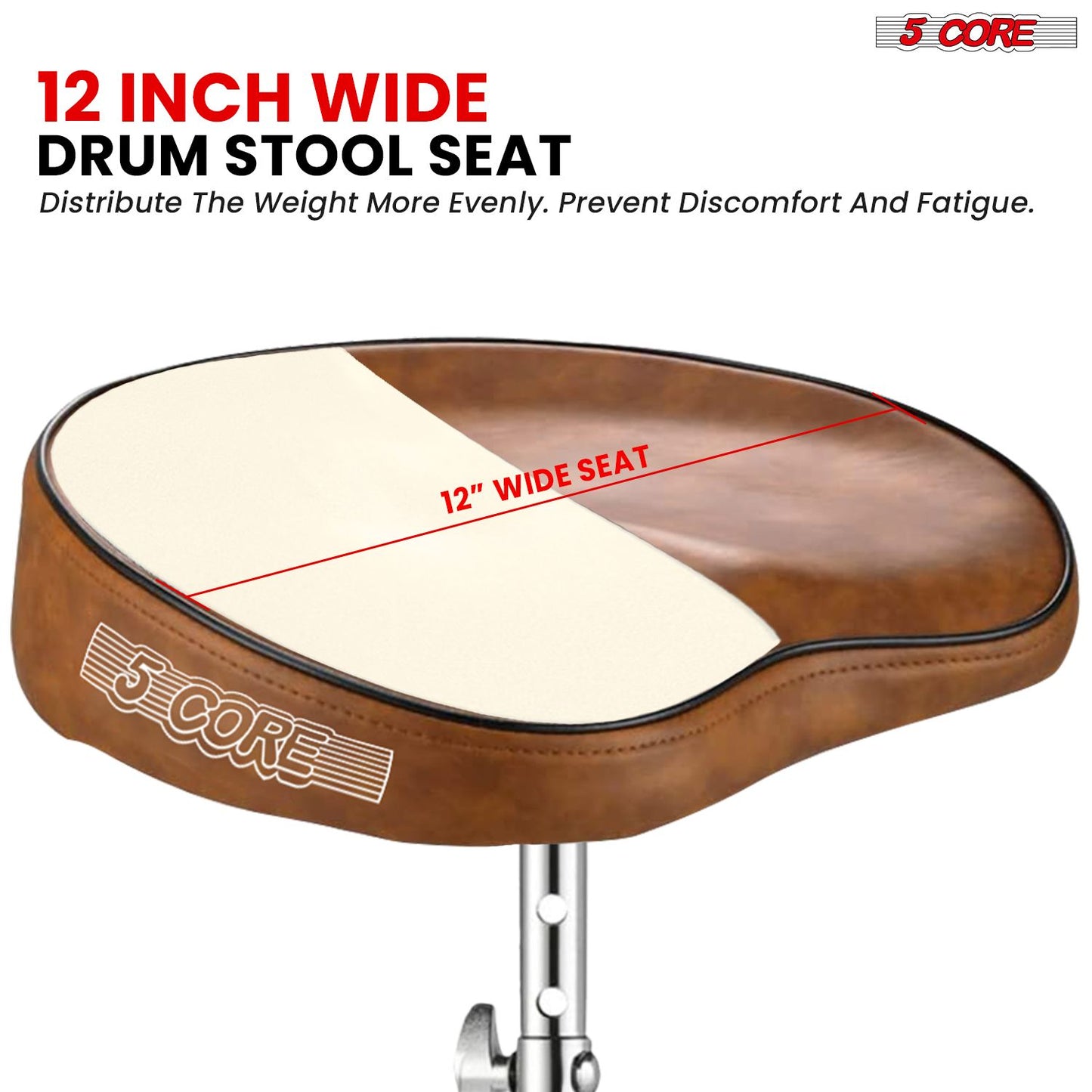 5 CORE Drum Throne Padded Guitar Stool Adjustable Saddle Music Chair Seat Universal for Adults & Kids with Anti Slip Rubber Feet - DS CH BR SDL