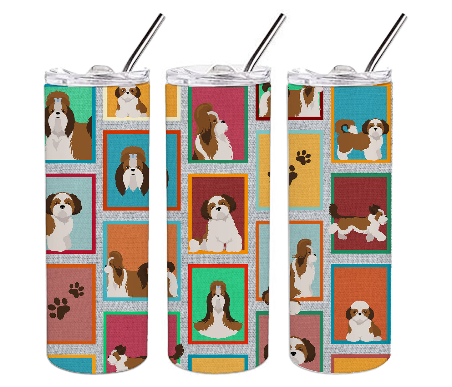 Lots of Shih Tzu Stainless Steel Skinny Tumbler Vacuum Double Walled Reusable Insulated Tumbler Travel Cup for Coffee Cocktails Gift with Lid, 20 oz