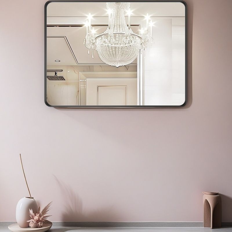 Large 40-inch x 30-inch black bathroom mirror is stylishly simple and atmospheric