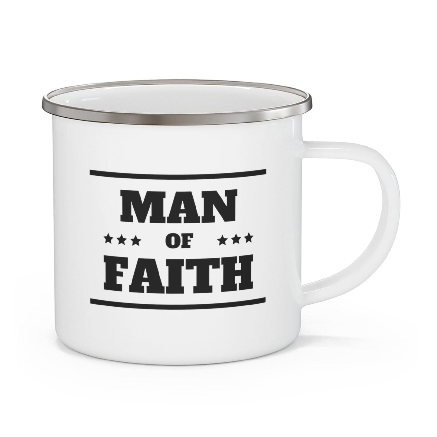 Enamel Camping Mug, Man Of Faith Black Illustration