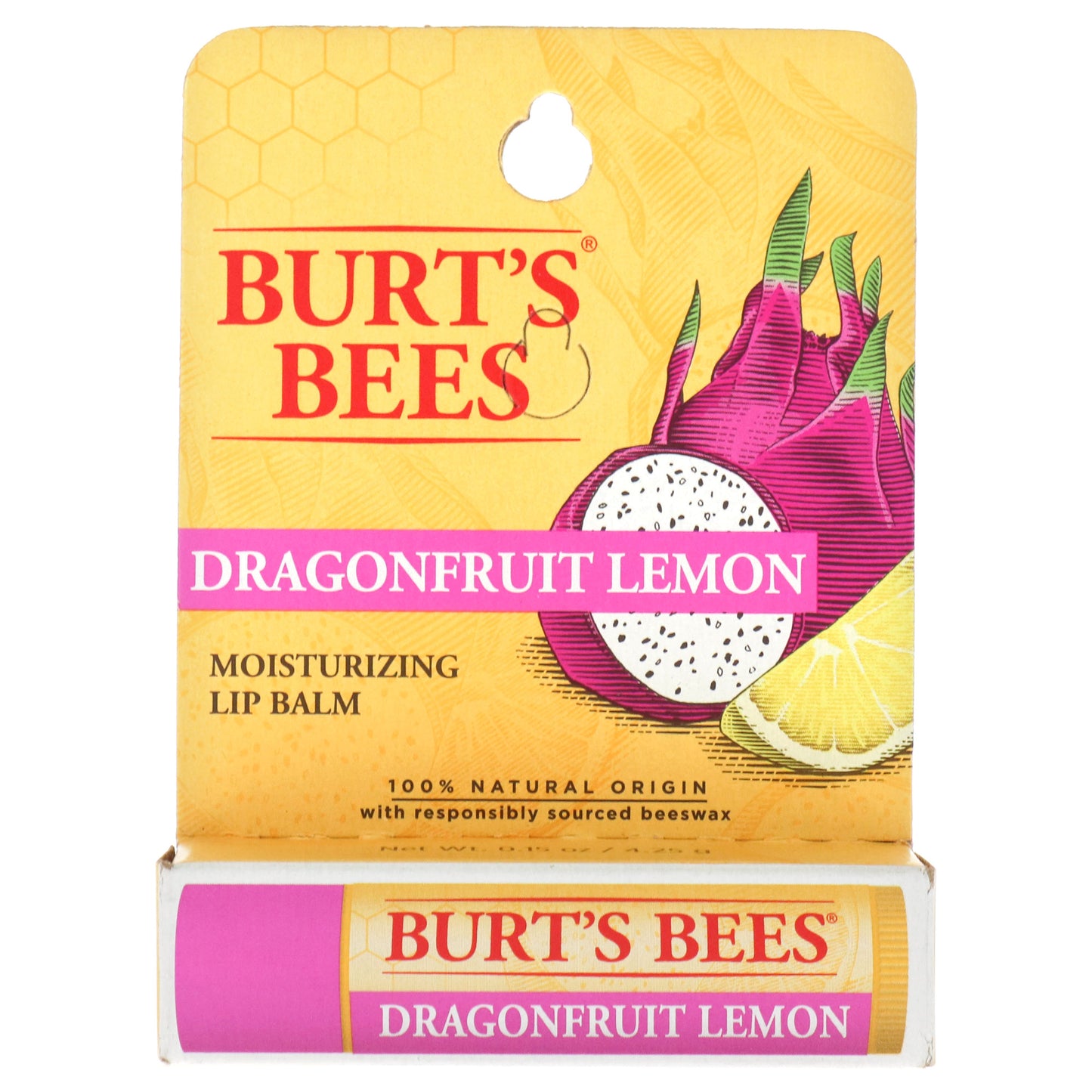 Dragonfruit Lemon Moisturizing Lip Balm by Burts Bees for Unisex - 0.15 oz Lip Balm