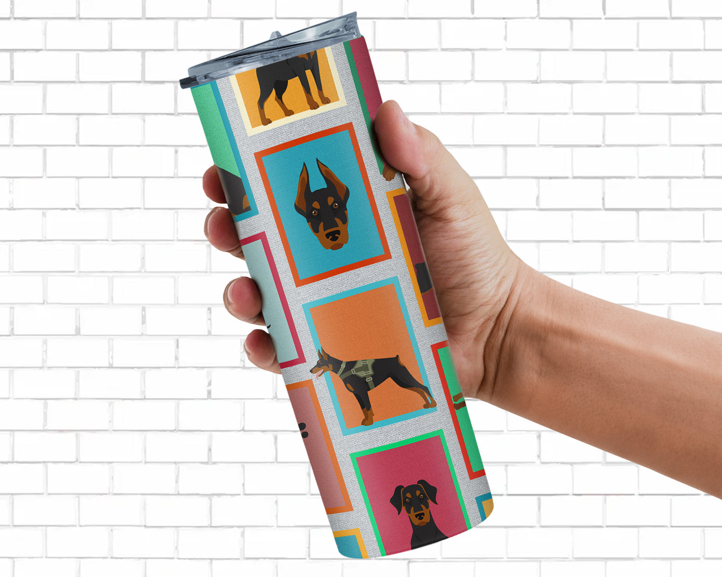 Lots of Doberman Pinscher Stainless Steel Skinny Tumbler Vacuum Double Walled Reusable Insulated Tumbler Travel Cup for Coffee Cocktails Gift with Lid, 20 oz