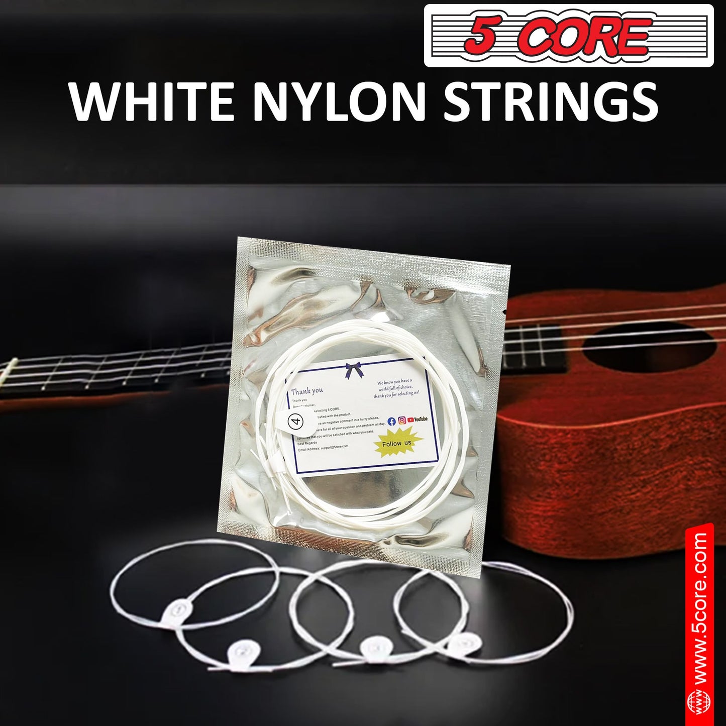 5 Core Premium Ukulele Strings, Tuning Replacement 4 Pieces String in 1 Pack for Musical Instruments Easy for Beginners Easy on Fingertips for General Ukulele Sweet Sound - UKS 4PCS