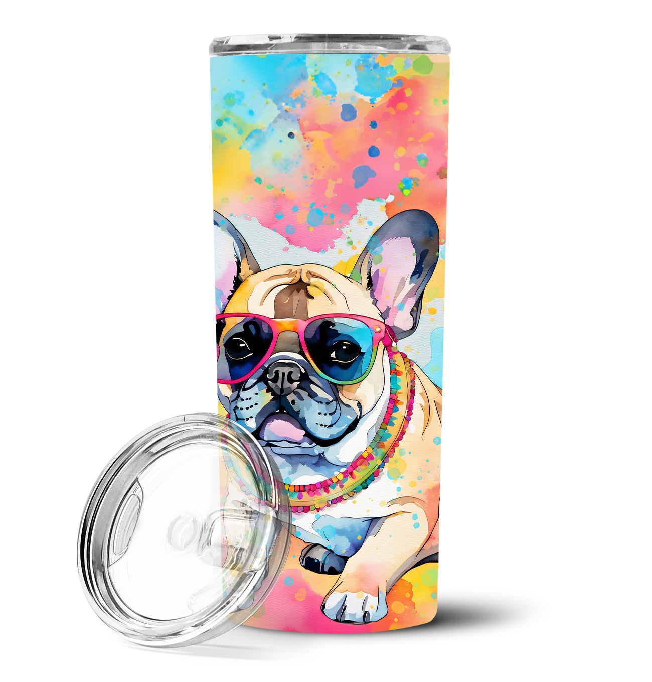 French Bulldog Hippie Dawg Stainless Steel Skinny Tumbler Vacuum Double Walled Reusable Insulated Tumbler Travel Cup for Coffee Cocktails Gift with Lid, 20 oz