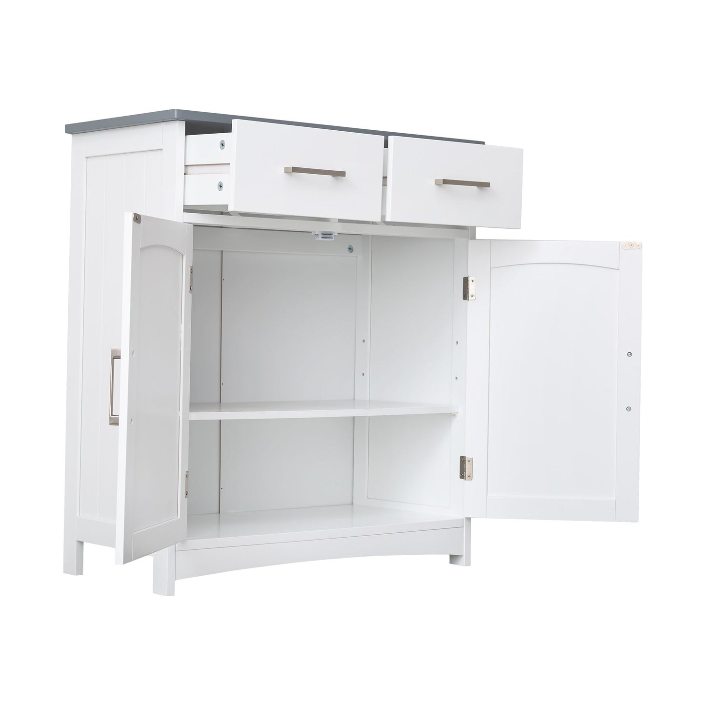 FRALIMK Sideboard Buffet Cabinet, Wood Coffee Bar With Cabinet Two Drawers, Adjustable Shelves And Arched Doors, Sideboard Cabinet White And Gray, Mdf