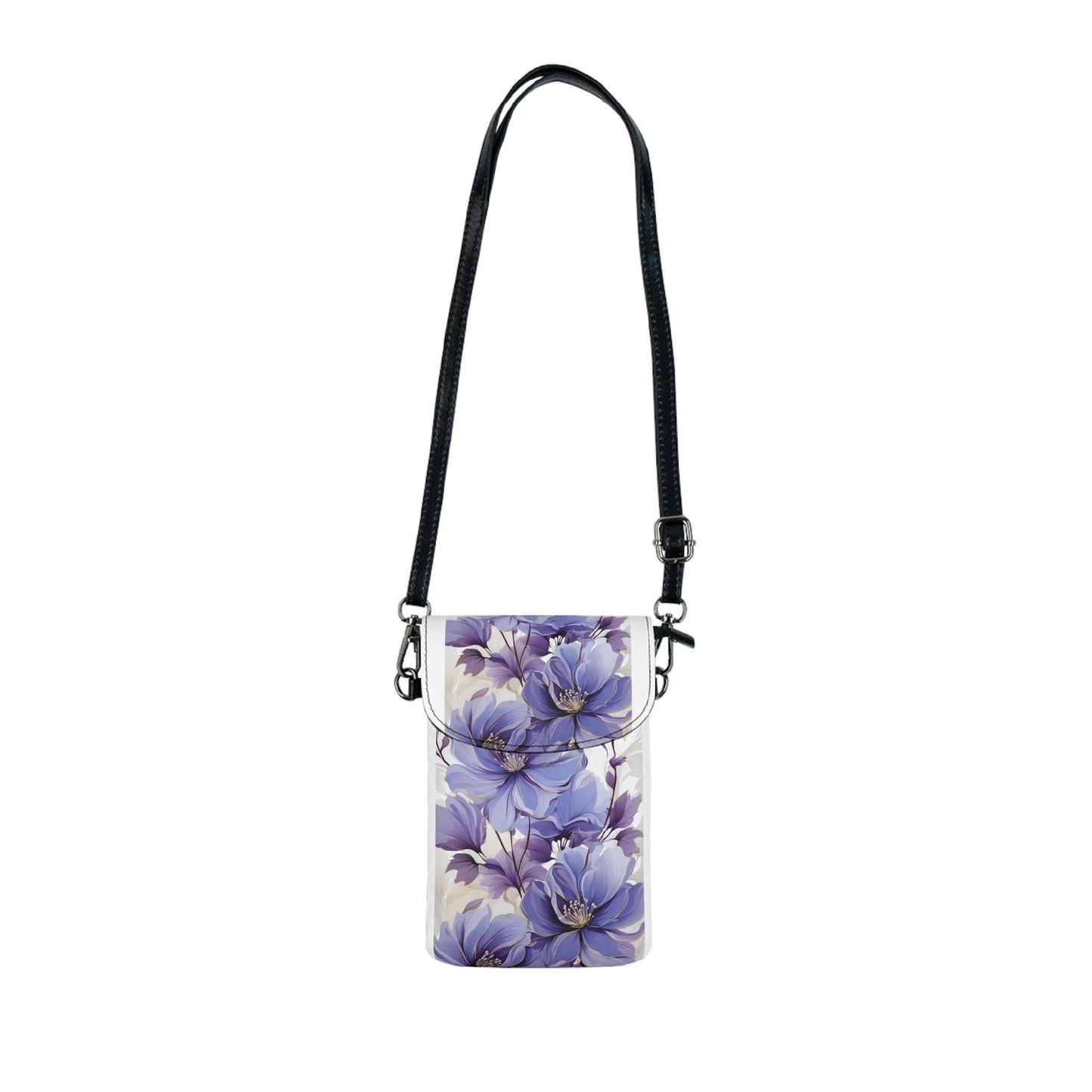 Crossbody Cell Phone Wallet Purse, Purple And Violet Botanical Blooms: Floral Illustration