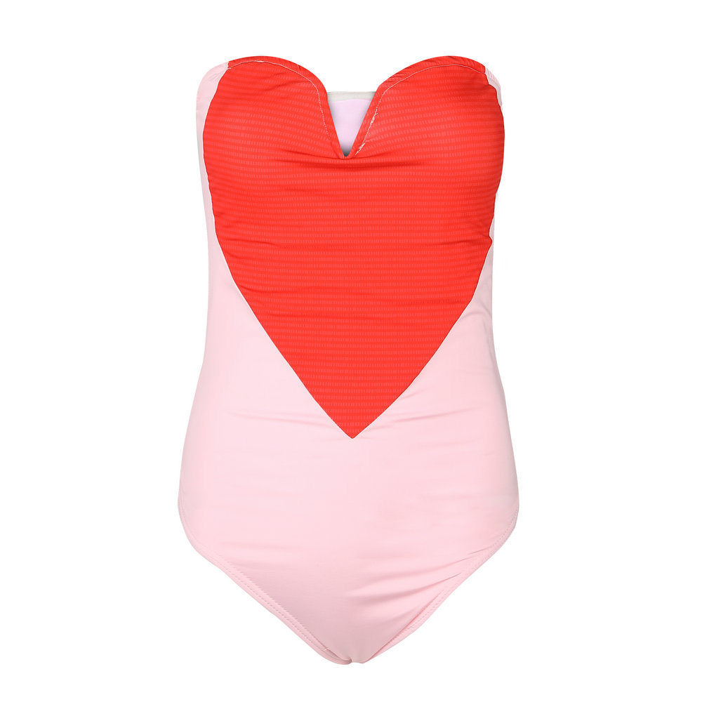 European and American swimwear sexy heart-shaped stitching wrapped chest piece swimsuit