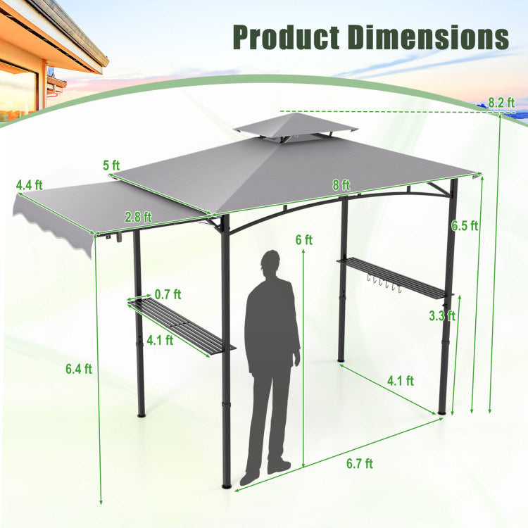 10.5 x 5 FT Grill Gazebo with Side Awning and Double-Tiered Top