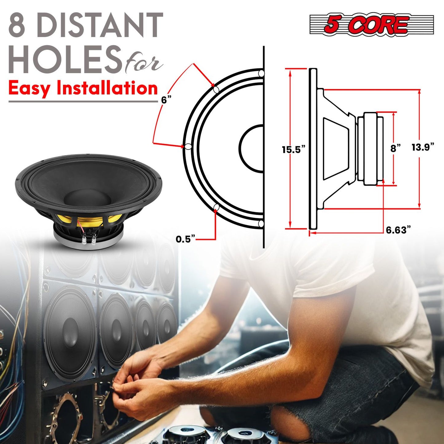 5Core 15 Inch Subwoofer Speaker 2000W Peak 8 Ohm Full Range Replacement DJ Bass Sub Woofer Loudspeaker with 4" Voice Coil and 74 Oz Y30 Magnet5Core 15 Inch Subwoofer FR 15200 23 AL