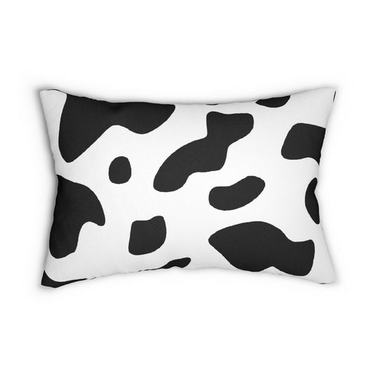 Decorative Lumbar Throw Pillow - Black And White Abstract Cow Print Pattern