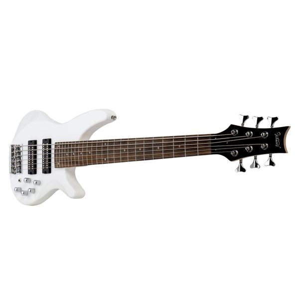 [Do Not Sell on Amazon]Glarry 44 Inch GIB 6 String H-H Pickup Laurel Wood Fingerboard Electric Bass Guitar with Bag and other Accessories White