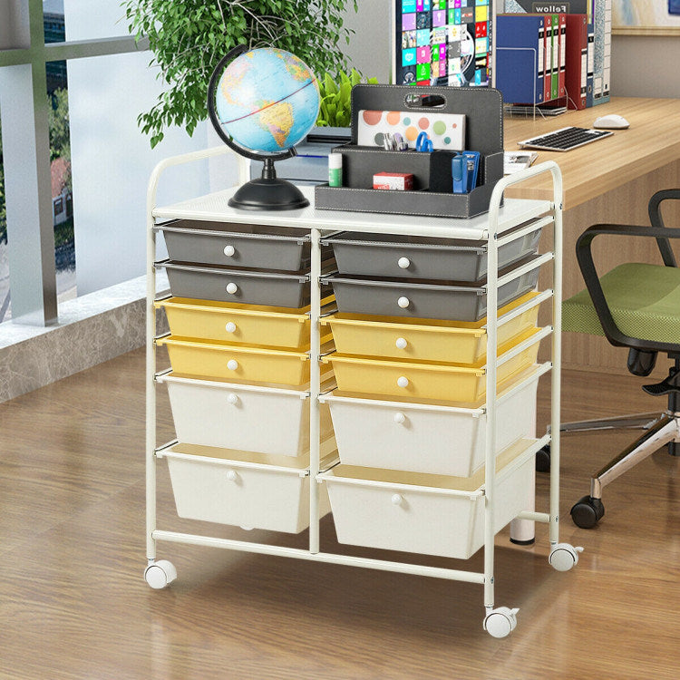 12 Drawers Rolling Cart Storage Scrapbook Paper Organizer Bins