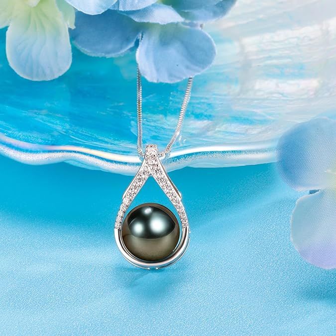 "Anniversary gift for wife, Tahitian black pearl necklace,  Mother's Day gift, gift for mom, wife, mom, girlfriend, her birthday gift,  Christmas gift, Valentine's Day jewelry gift for her"