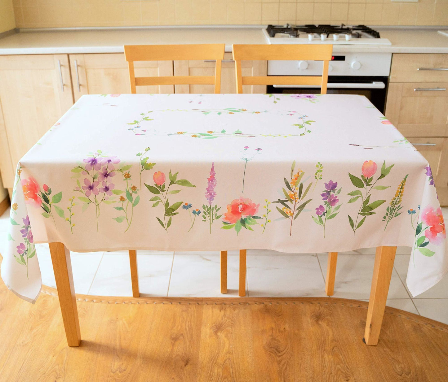 Finest Floral Coloring Rectangle Easter Tablecloth Non Iron Stain Resistant Table Cover 60x84 inch