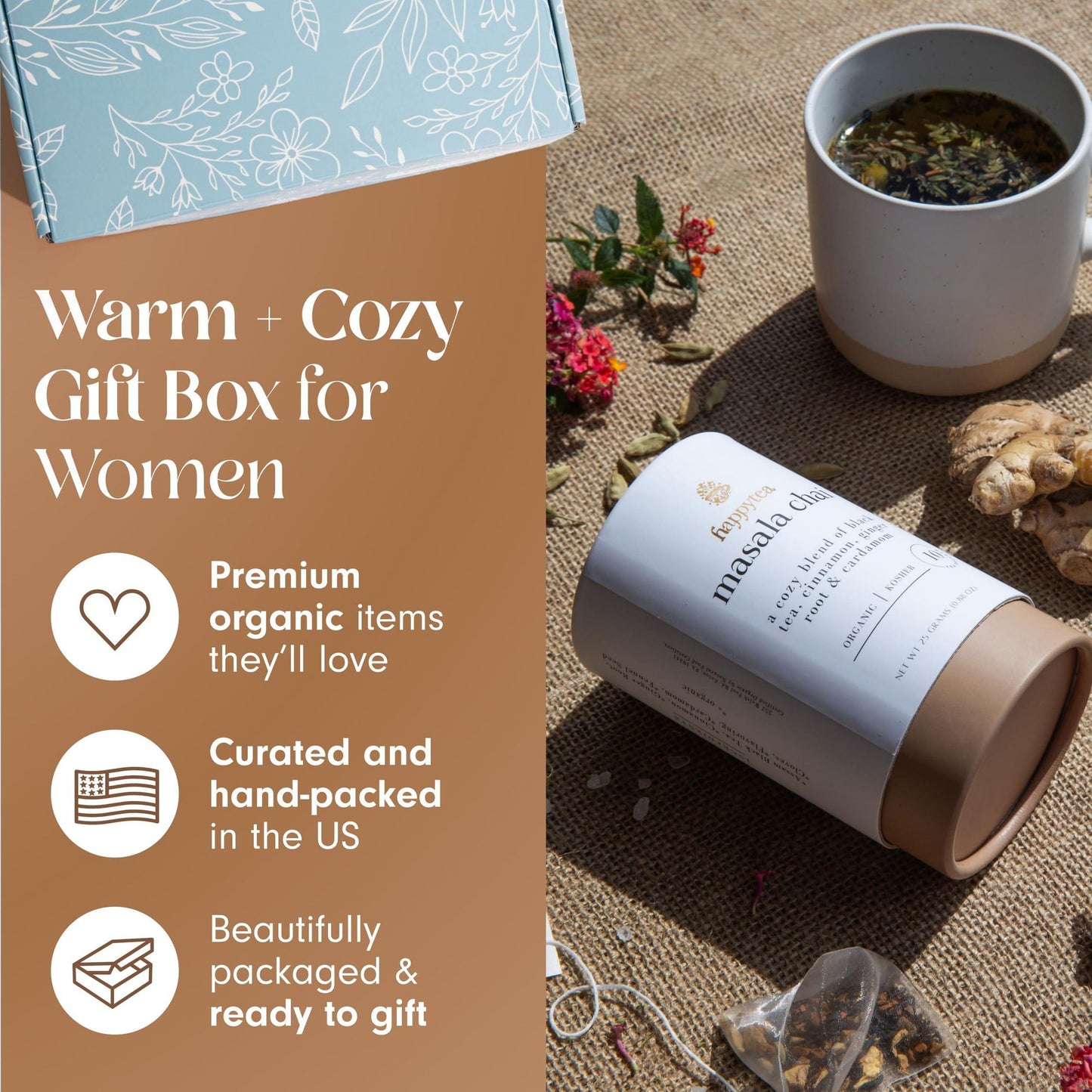 Get Well Soon Comforting Gift Basket for Women Soothing Self Care Box with Fluffy Socks Ceramic Mug Chai Tea Honey & Cinnamon for Mom Sister Friends and Coworkers