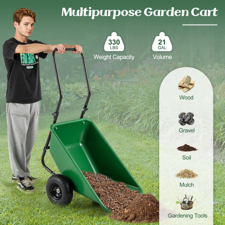 Dual-Wheel Wheelbarrow Garden Utility Cart with Pneumatic Tires