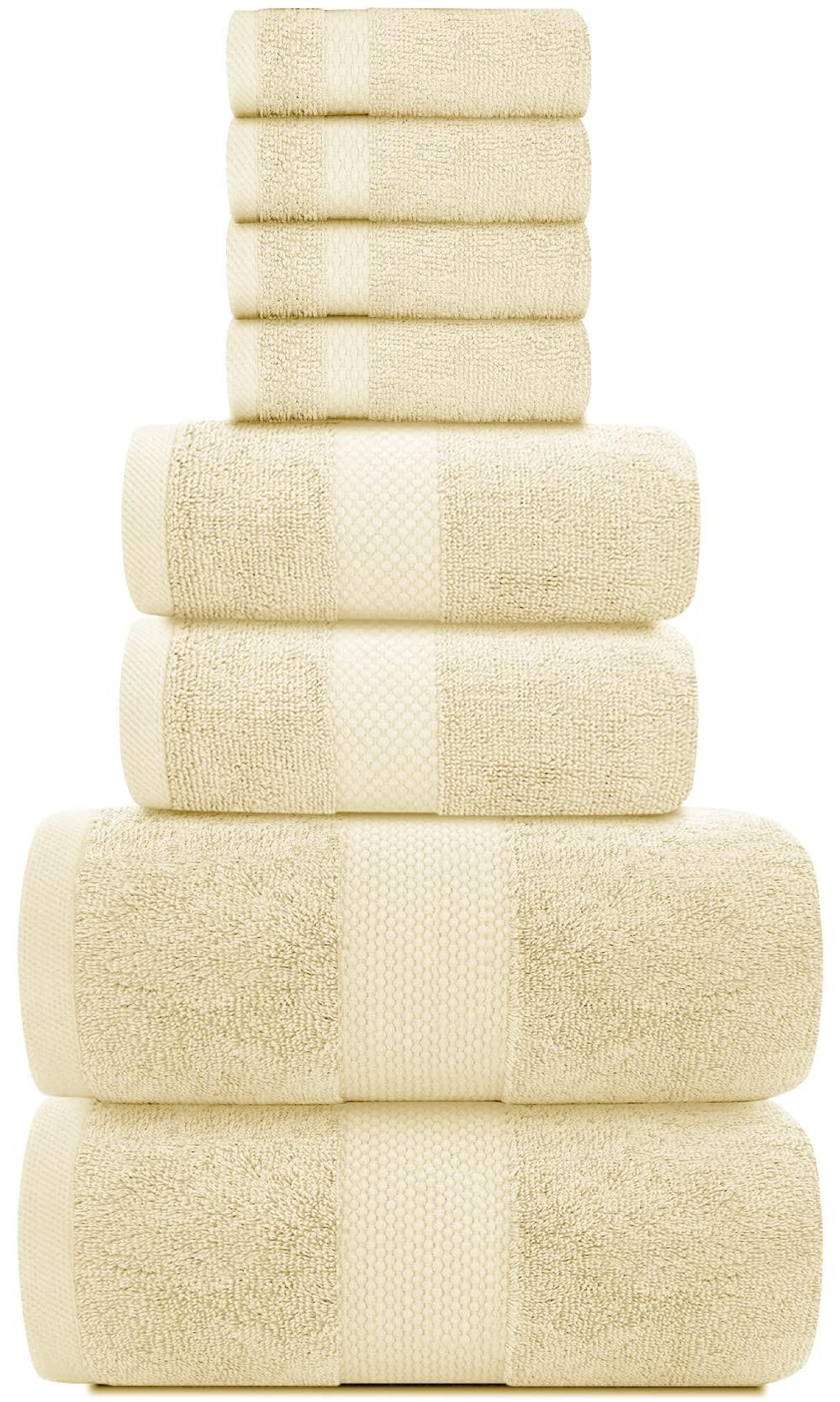 Luxury Beige Bath Towel 8 Piece Towels Set Combed Cotton Hotel Quality Absorbent 2 Bath Towels 2 Hand Towels 4 Washcloths 8 Pack Beige