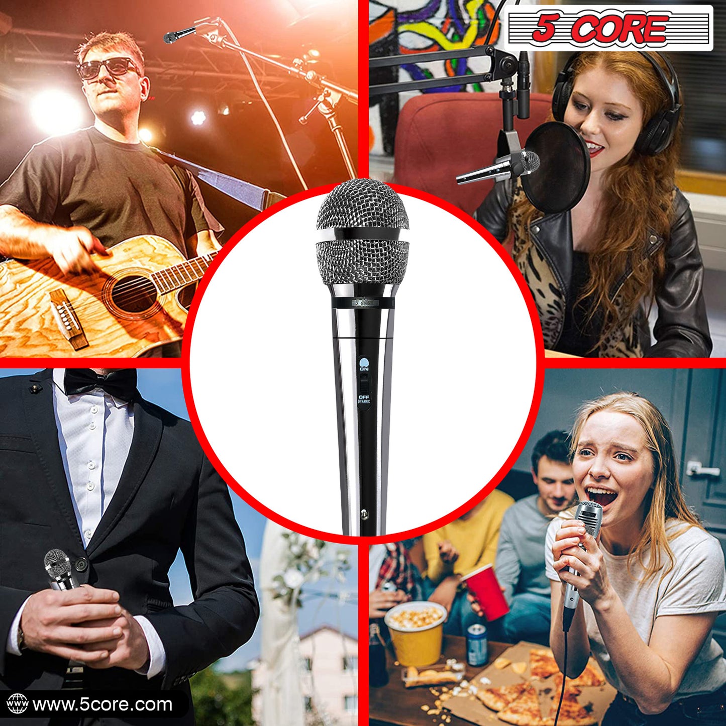 5 Core Microphone XLR Dynamic Mic Karaoke Singing Handheld Microfono Wired Professional Unidirectional 1/4 Plug In Cord Connection for Vocal DJ Music - PM 111 CH