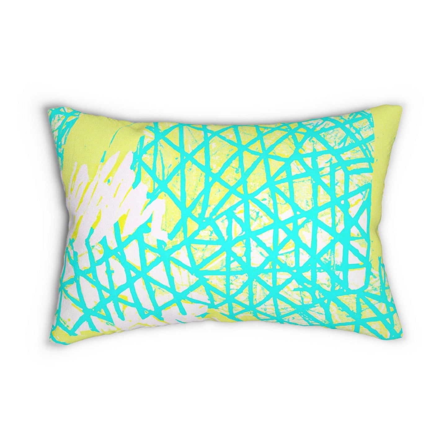 Decorative Lumbar Throw Pillow - Cyan Blue Lime Green And White Pattern