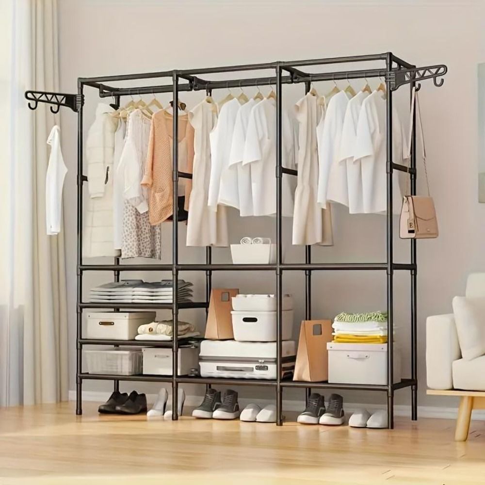 Home, Storage Rack Clothes Rack Heavy Duty Clothes Rack for Hanging Clothes, Rack, Wooden Stereo Rack Self-Standing Wardrobe Wardrobe Rack, Corner L-shaped Wardrobe