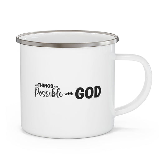 Enamel Camping Mug, All Things Are Possible With God - Black