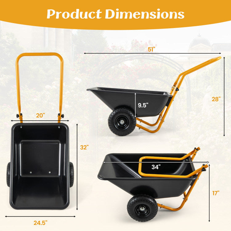 Dual-Wheel Wheelbarrow Garden Utility Cart with Pneumatic Tires