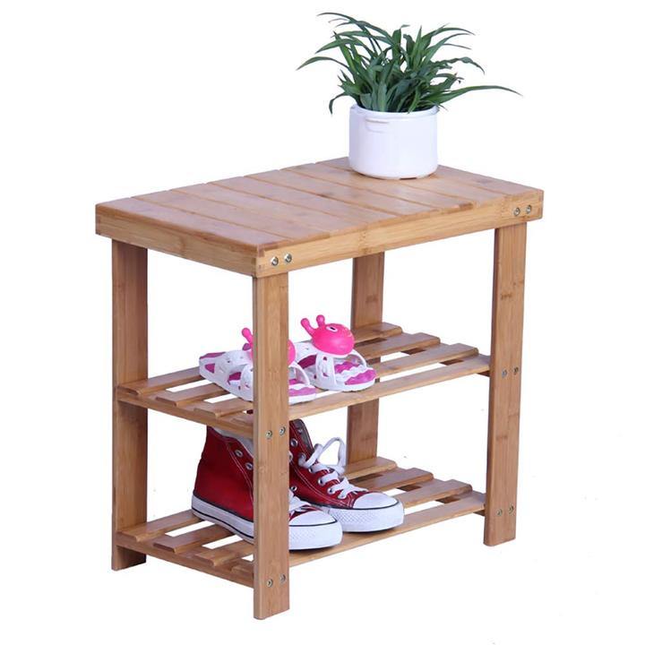 Bosonshop 2- Tier Bamboo Shoe Bench Rack Shoe Storage 19.7" x 10.6" x 17.5" (L x W x H)