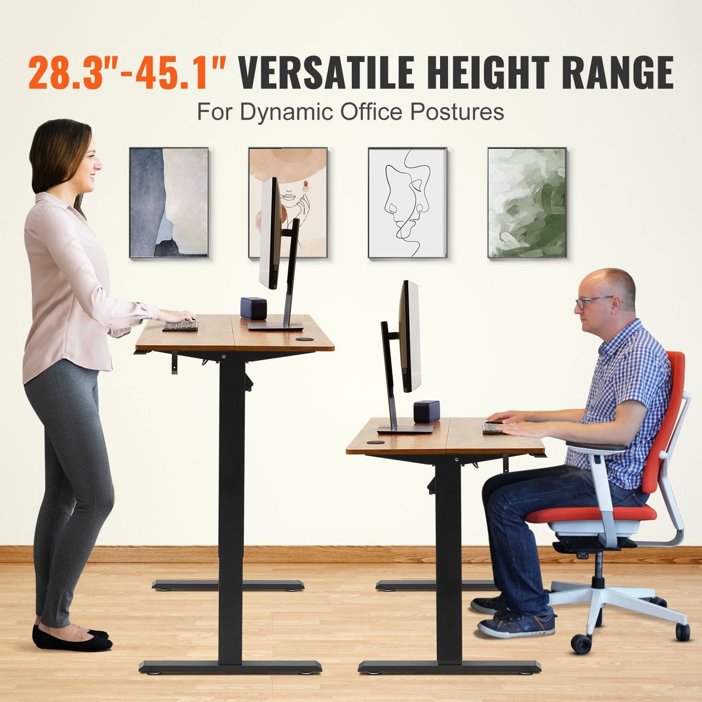 VEVOR Height Adjustable Desk, 47.2 x 23.6 in, 3-Key Modes Electric Standing Desk, Whole Piece Desk Board, Sturdy Dual Metal Frame, Max. Loading 180 LBS Computer Sit Stand up Desk, for Home and Office