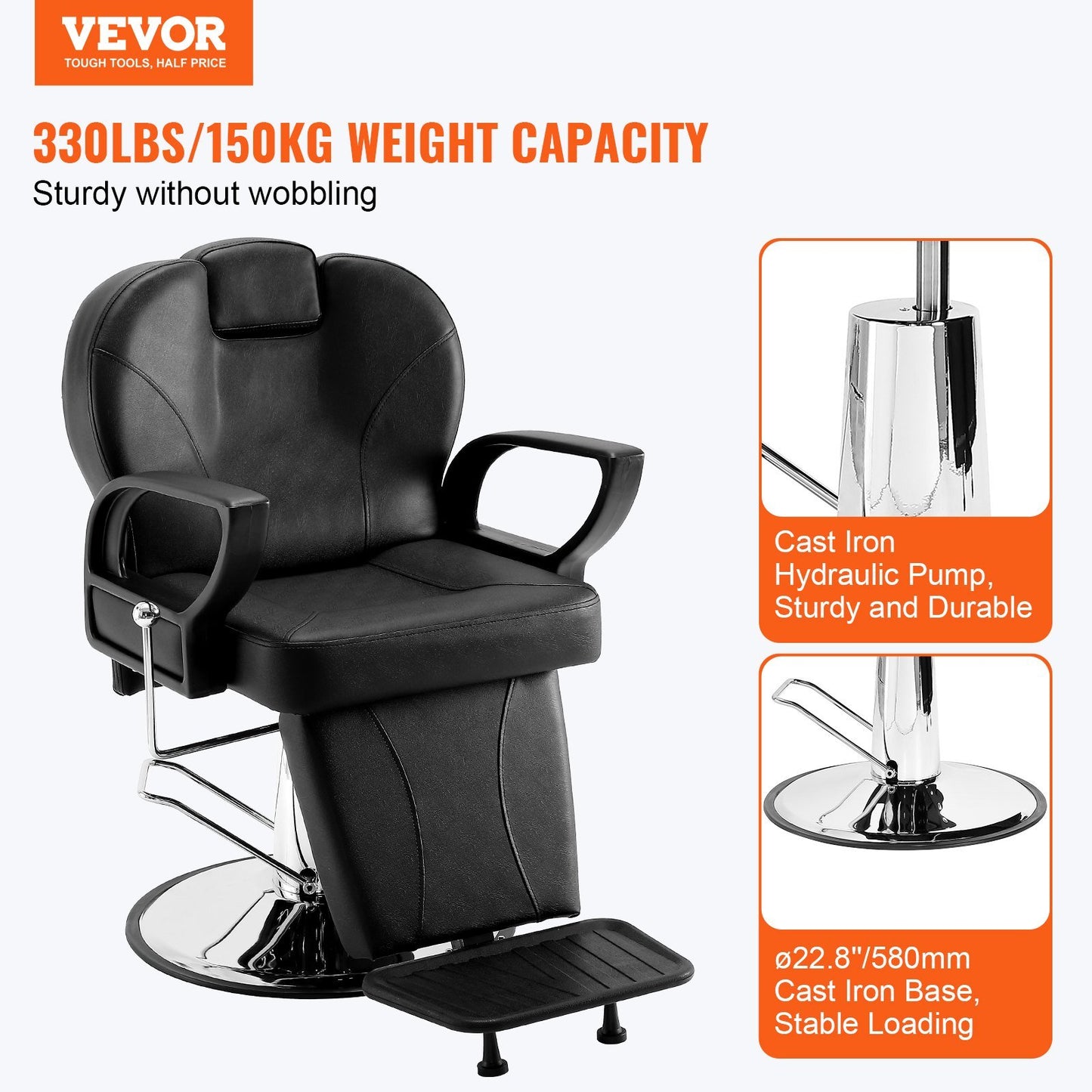 VEVOR Salon Chair, Hydraulic Recliner Barber Chair for Hair Stylist, 360 Degrees Swivel 90°-130° Reclining Salon Chair for Beauty Spa Shampoo, Max Load Weight 330 lbs, Black