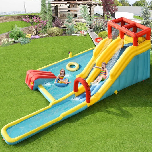 Inflatable Dual Slide Water Park Climbing Bouncer with 735W Air Blower