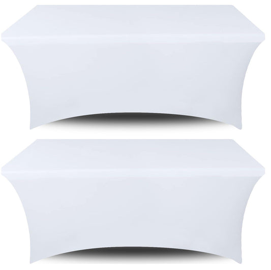 Stretch Spandex Table Covers 4FT Pack of 2 Fitted Tablecloths for Rectangle Tables Stretchy Wrinkle Resistant Folding Table Cover White