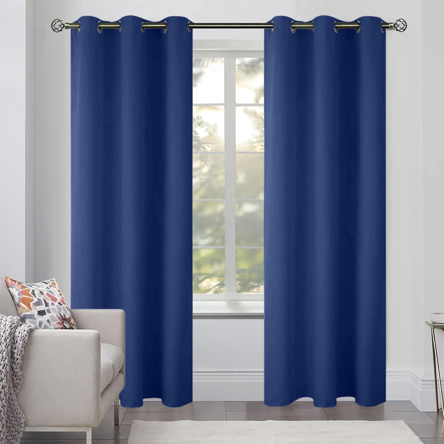 2 Panels 42x84 inch Navy Blue Blackout Curtains for Bedroom with Grommet Black Out Room Darkening Window Curtains Thermal Insulated Drape