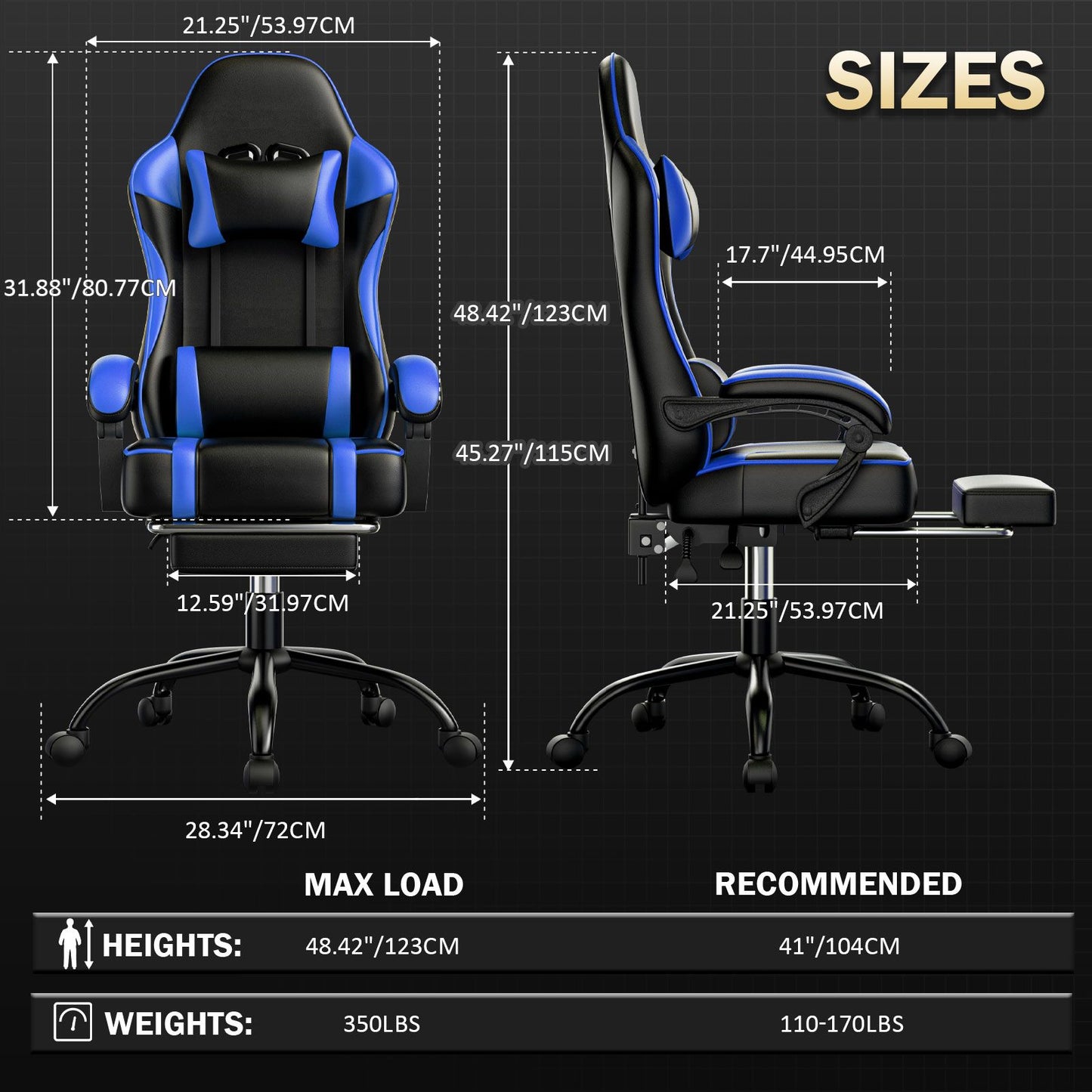 Video Game Chairs for Adults, PU Leather Gaming Chair with Footrest, 360°Swivel Adjustable Lumbar Pillow Gamer Chair, Comfortable Computer Chair for Heavy People