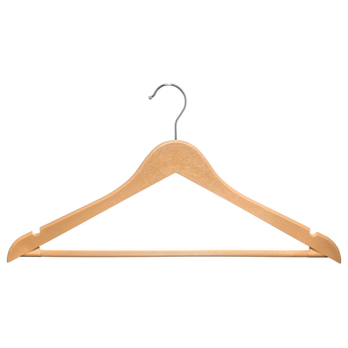 Wood Like Hanger Bowed Shaped with Trouser Bar for Suit, Coat, and Pant | Wood Finish Heavy Duty Clothes Hanger with Shoulder Notch to Hold Strappy Dresses