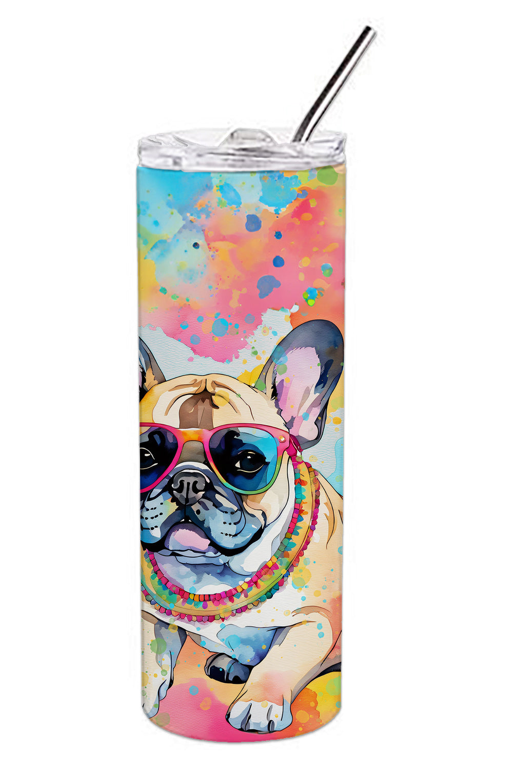 French Bulldog Hippie Dawg Stainless Steel Skinny Tumbler Vacuum Double Walled Reusable Insulated Tumbler Travel Cup for Coffee Cocktails Gift with Lid, 20 oz