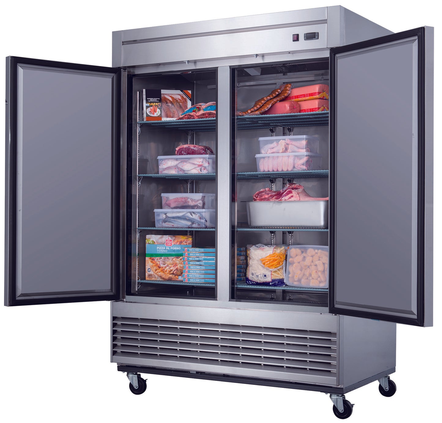 Dukers Commercial Double Door Bottom Mounted Upright Reach-in Freezer in Stainless Steel 40.74cu.ft.