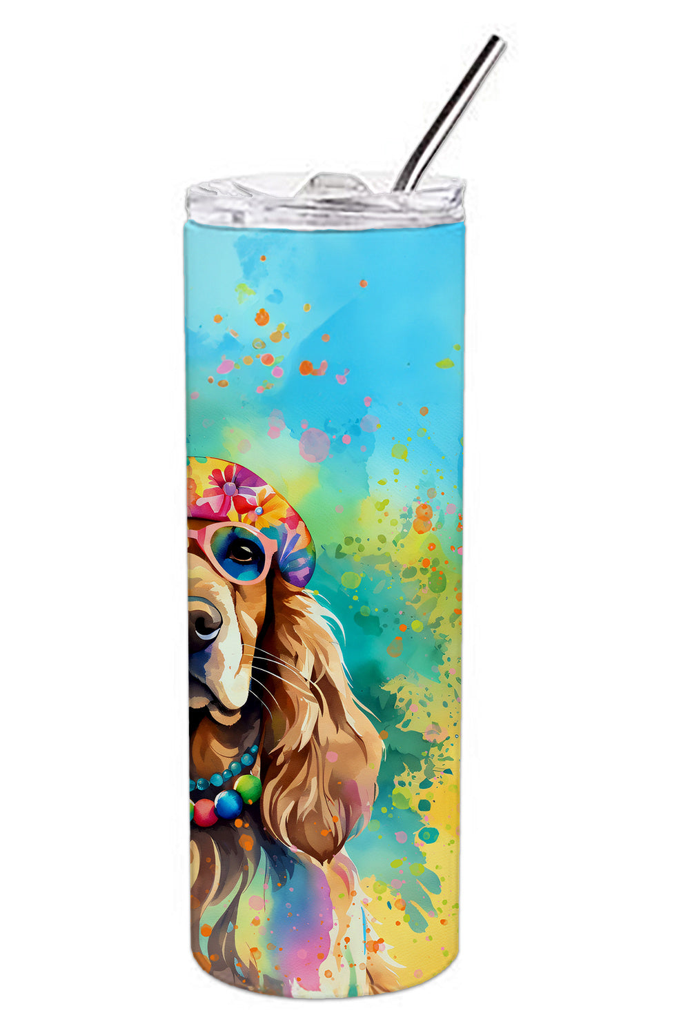 Cocker Spaniel Hippie Dawg Stainless Steel Skinny Tumbler Vacuum Double Walled Reusable Insulated Tumbler Travel Cup for Coffee Cocktails Gift with Lid, 20 oz