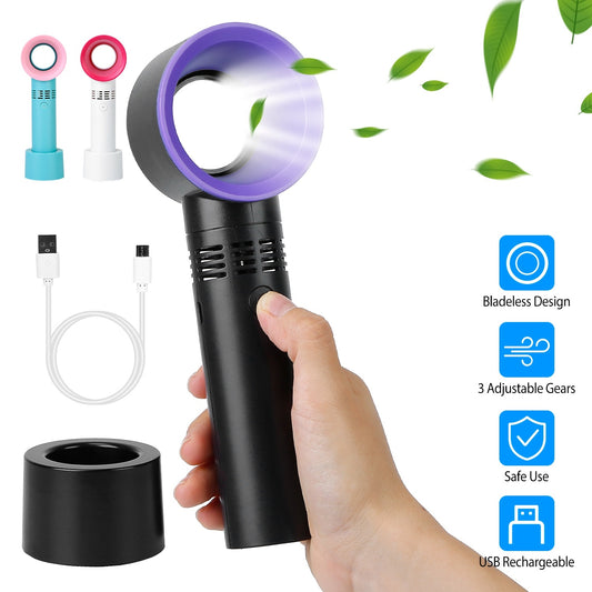 Portable Handheld Bladeless Fan Rechargeable Cooling USB Fan Desktop Use Fan w/ 3 Gears LED Indicator Cooling Fan