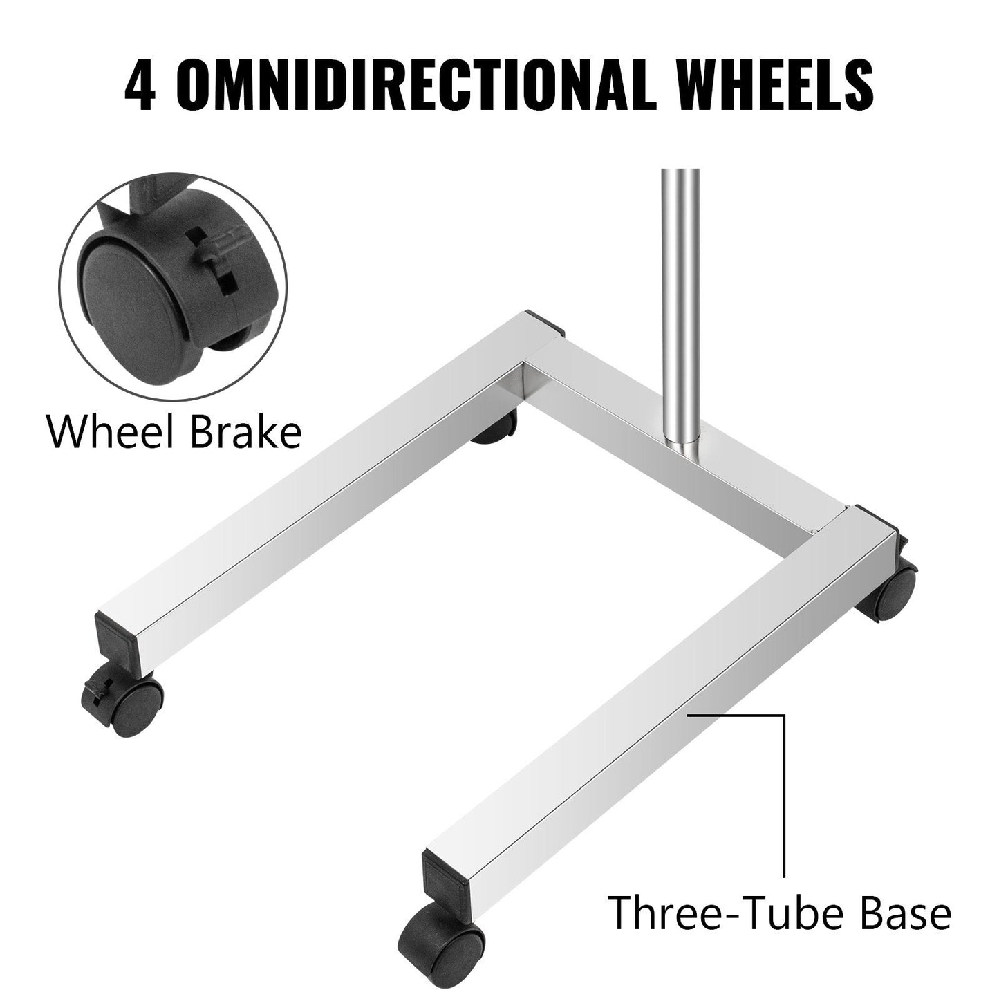 VEVOR Lab Cart Stainless Steel Mayo Tray Stand 18x14 Inch Trolley Mayo Stand Adjustable Height 32-51 Inch Instrument Tray w/Removable Tray & 4 Omnidirectional Wheels for Home Equipment Personal Care