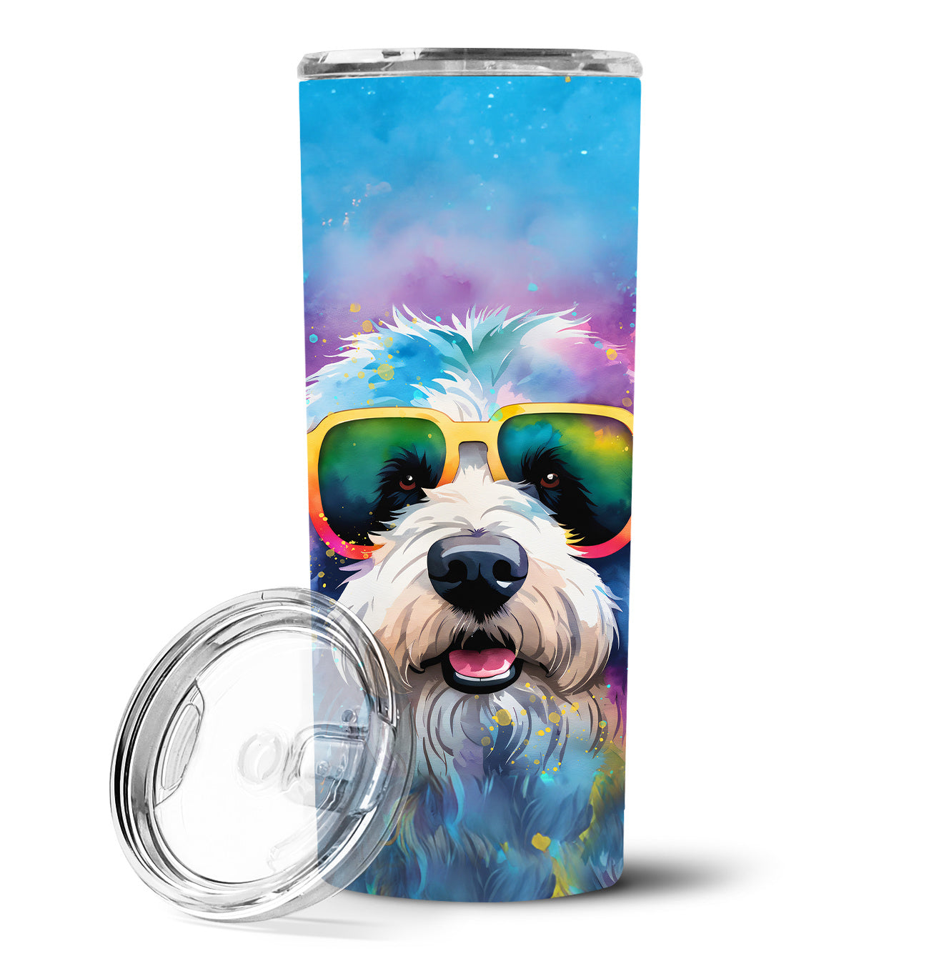 Old English Sheepdog Hippie Dawg Stainless Steel Skinny Tumbler Vacuum Double Walled Reusable Insulated Tumbler Travel Cup for Coffee Cocktails Gift with Lid, 20 oz