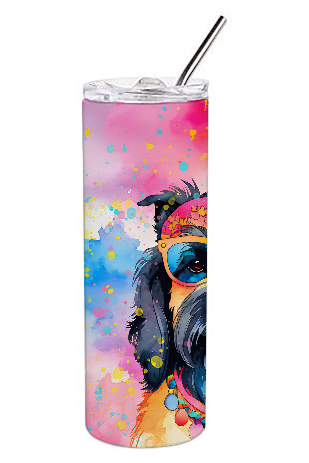 Scottish Terrier Hippie Dawg Stainless Steel Skinny Tumbler Vacuum Double Walled Reusable Insulated Tumbler Travel Cup for Coffee Cocktails Gift with Lid, 20 oz