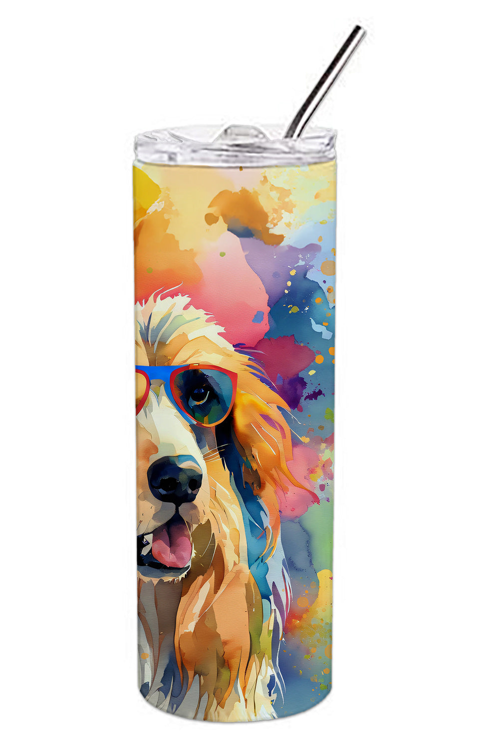 Afghan Hound Hippie Dawg Stainless Steel Skinny Tumbler Vacuum Double Walled Reusable Insulated Tumbler Travel Cup for Coffee Cocktails Gift with Lid, 20 oz