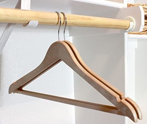 Wood Like Hanger Bowed Shaped with Trouser Bar for Suit, Coat, and Pant | Wood Finish Heavy Duty Clothes Hanger with Shoulder Notch to Hold Strappy Dresses