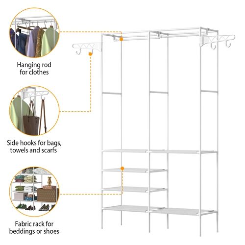 Metal Garment Rack Shoe Clothing Organizer Shelves Freestanding Multifunctional Clothes Wardrobe